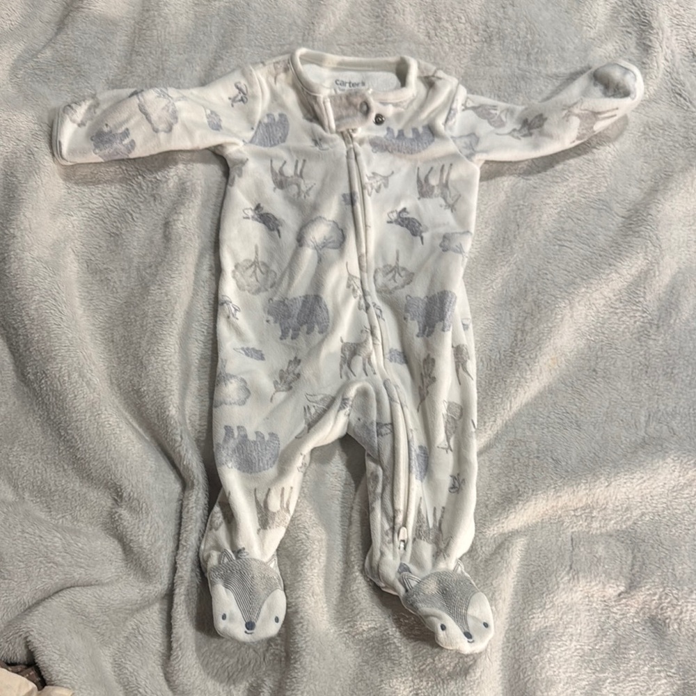Carter's White and Gray Animal Print Footie